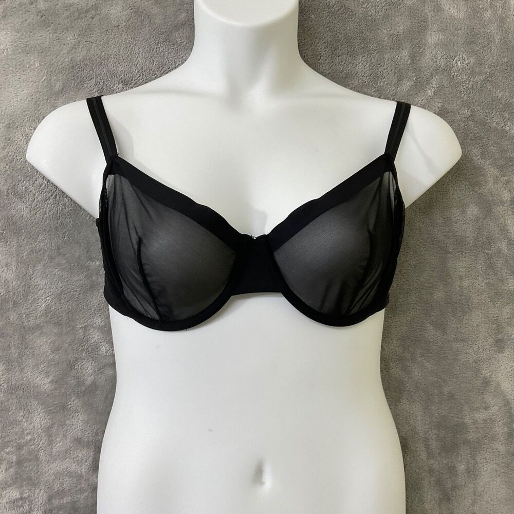 Auden Sheer Unlined Demi Bra 38D Black with Underwire